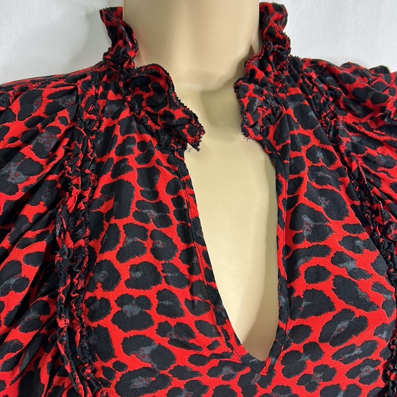 Zadig & Voltaire Tibo red leopard ruffle peplum top - Picture 4 of 9